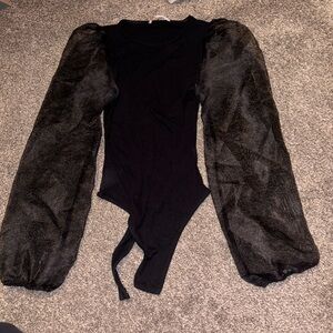 Black Bodysuit with Sheer Sleeves